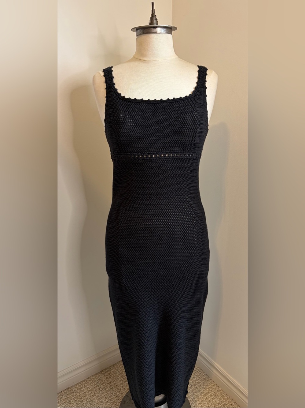 WILFRED Dorati Black Sleeveless Knit Midi Dress Scooped Neck 100% Cotton SIZE LG